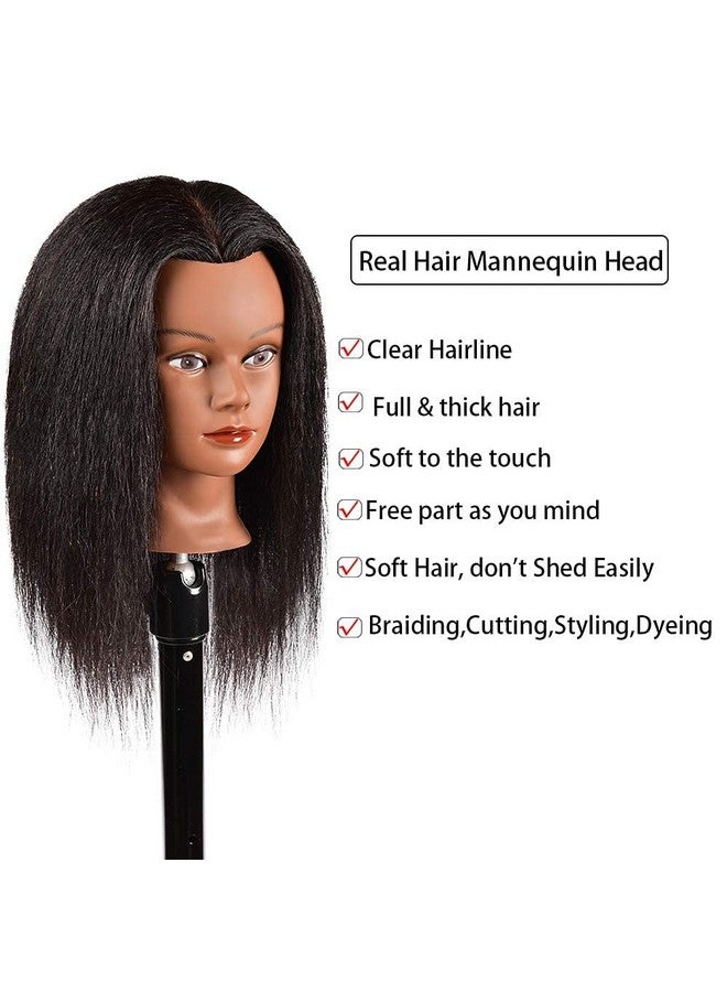 Morris Mannequin Head 14 Inch 100% Real Hair Training Head Manikin Head With Hair Cosmetology Doll Head For Hairdresser Practice Hairstyling Braiding With Clamp Stand - Image 5