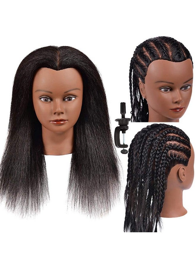 Morris Mannequin Head 14 Inch 100% Real Hair Training Head Manikin Head With Hair Cosmetology Doll Head For Hairdresser Practice Hairstyling Braiding With Clamp Stand - Image 1