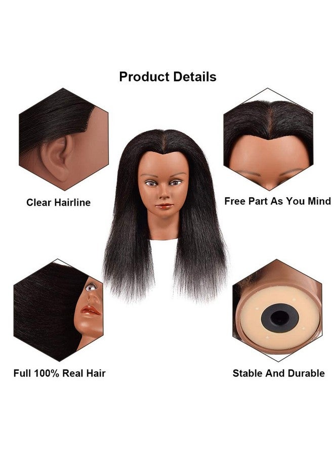 Morris Mannequin Head 14 Inch 100% Real Hair Training Head Manikin Head With Hair Cosmetology Doll Head For Hairdresser Practice Hairstyling Braiding With Clamp Stand - Image 3