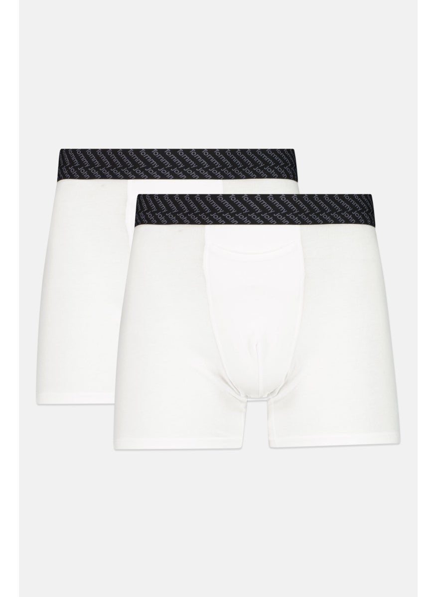 Tommy John - Men 2 Pieces 4 Inseam Brand Logo Boxer Briefs, White - Image 1
