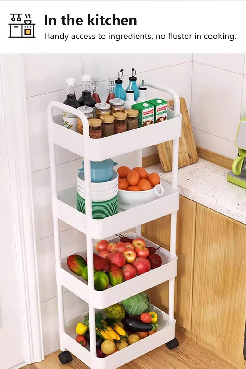 ديبتر عربة أدوات مساعدة بلاستيكية قابلة للدوران ذات 4 طبقات مع مقبض، عربة تخزين متعددة الوظائف للمكتب، غرفة المعيشة، المطبخ، منظم تخزين متحرك بعجلات، أبيض - Image 5