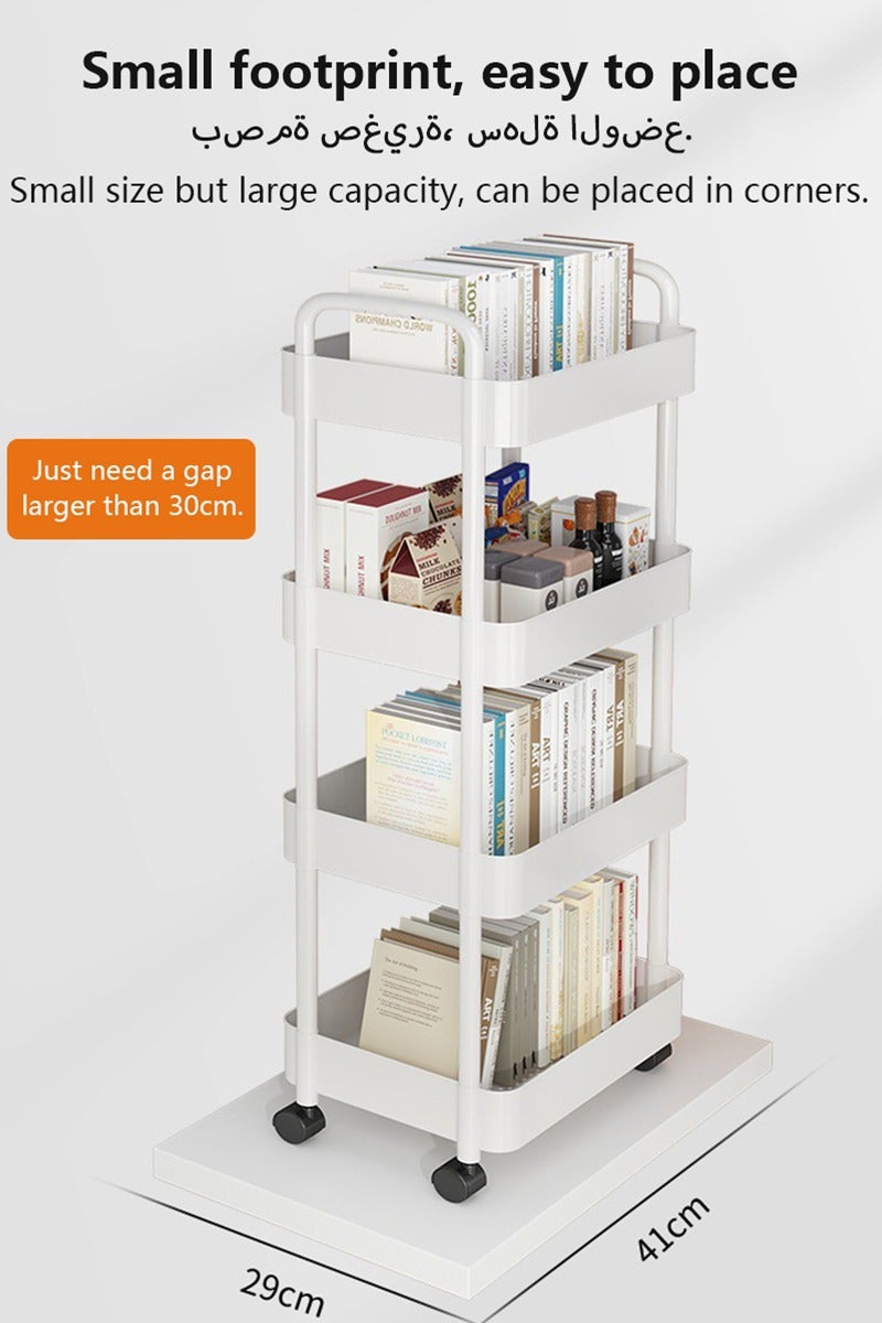 ديبتر عربة أدوات مساعدة بلاستيكية قابلة للدوران ذات 4 طبقات مع مقبض، عربة تخزين متعددة الوظائف للمكتب، غرفة المعيشة، المطبخ، منظم تخزين متحرك بعجلات، أبيض - Image 4