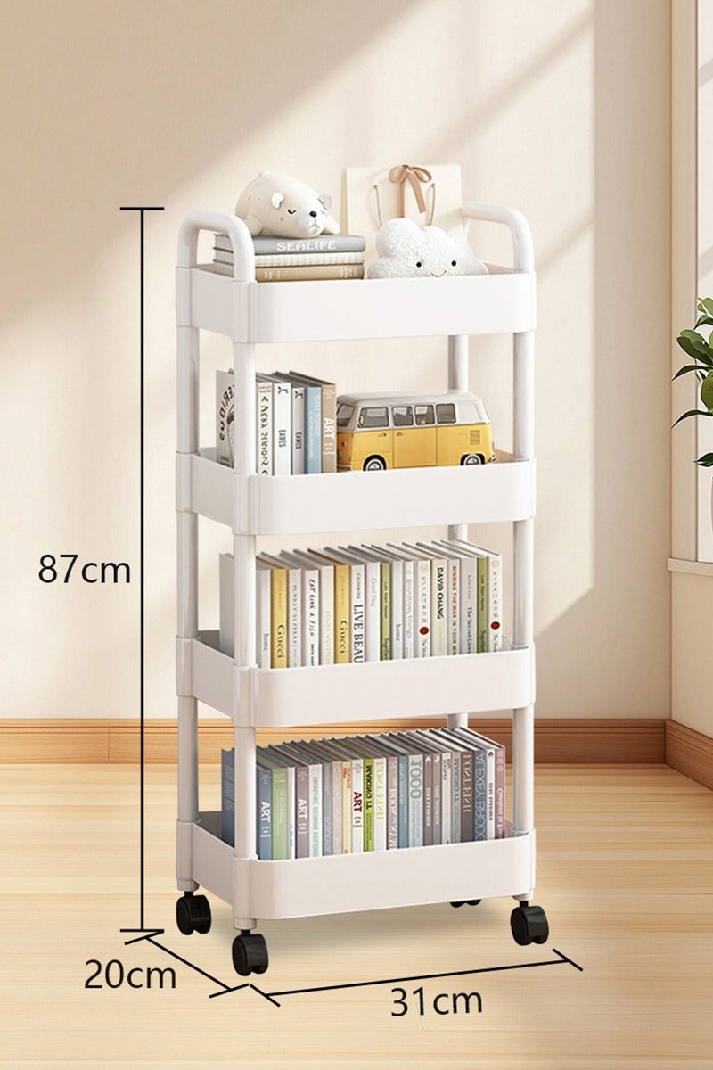 ديبتر عربة أدوات مساعدة بلاستيكية قابلة للدوران ذات 4 طبقات مع مقبض، عربة تخزين متعددة الوظائف للمكتب، غرفة المعيشة، المطبخ، منظم تخزين متحرك بعجلات، أبيض - Image 2