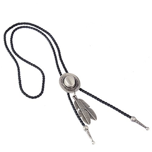 COOLLA Bolo tie- Handmade Hat Feather Western Cowboy Black Vintage Pendant for Women,Men (Silver) - Image 4
