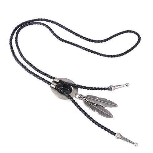 COOLLA Bolo tie- Handmade Hat Feather Western Cowboy Black Vintage Pendant for Women,Men (Silver) - Image 5