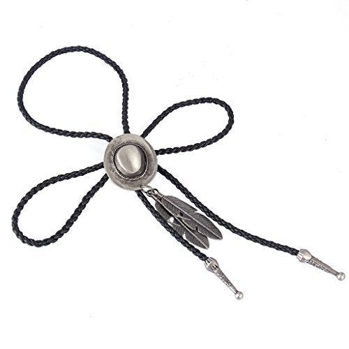 COOLLA Bolo tie- Handmade Hat Feather Western Cowboy Black Vintage Pendant for Women,Men (Silver) - Image 3