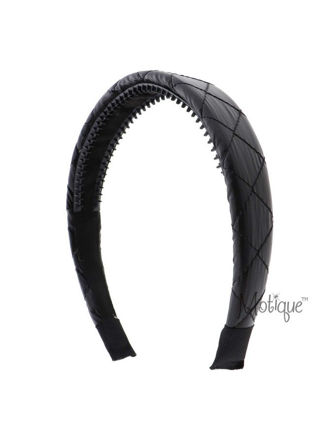 Motique Accessories Black Quilted Squares Headband Solid Hair Band For Women And Girls - Image 2