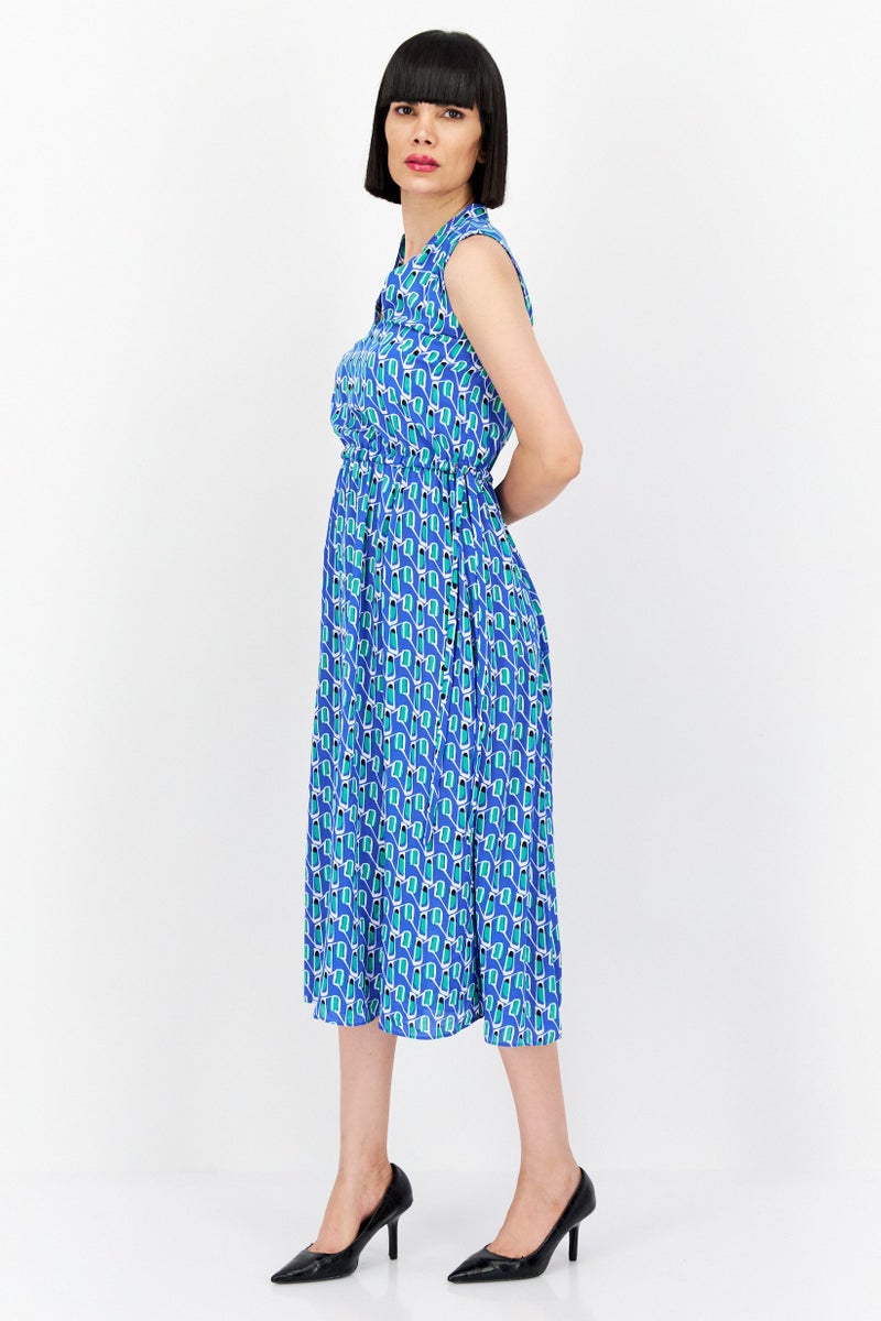 ANNE KLEIN Women Allover Midi Dress, Blue - Image 3
