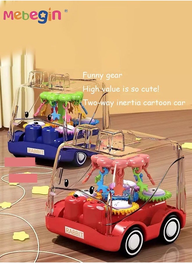 MEBEGIN 4Pcs Pull Back Gear Toys, Transparent Toy Car with Visible Colored Moving Gears, Cartoon Animal Inertia Pull Back Bus, Adorable Vehicle Toy for Kids, Stimulate Creativity and Hand-Eye Coordination, Made of High-quality ABS Material, BPA-free  - Image 2