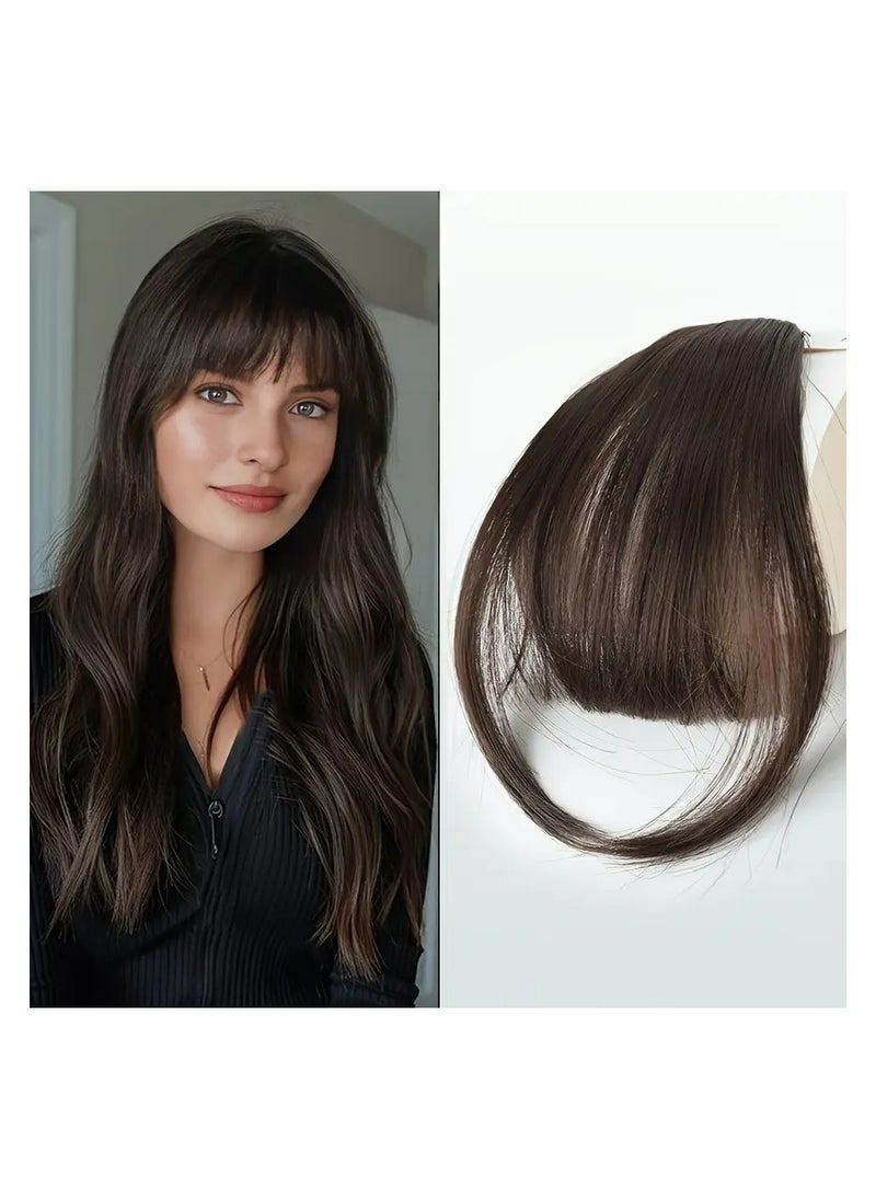 LANGMANNI Dark Brown Black Clip In Bangs - One Piece Fringe Hairpiece for Natural-Looking Volume and Length Hair Accessories Halloween Christmas  - Image 1