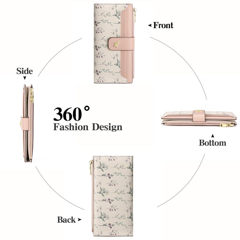 GAEKEAO Womens Wallet Slim Thin RFID Blocking Floral Vegan Leather Card Holder Bifold Long Ladies Wallet with Zipper Pocket - Image 5