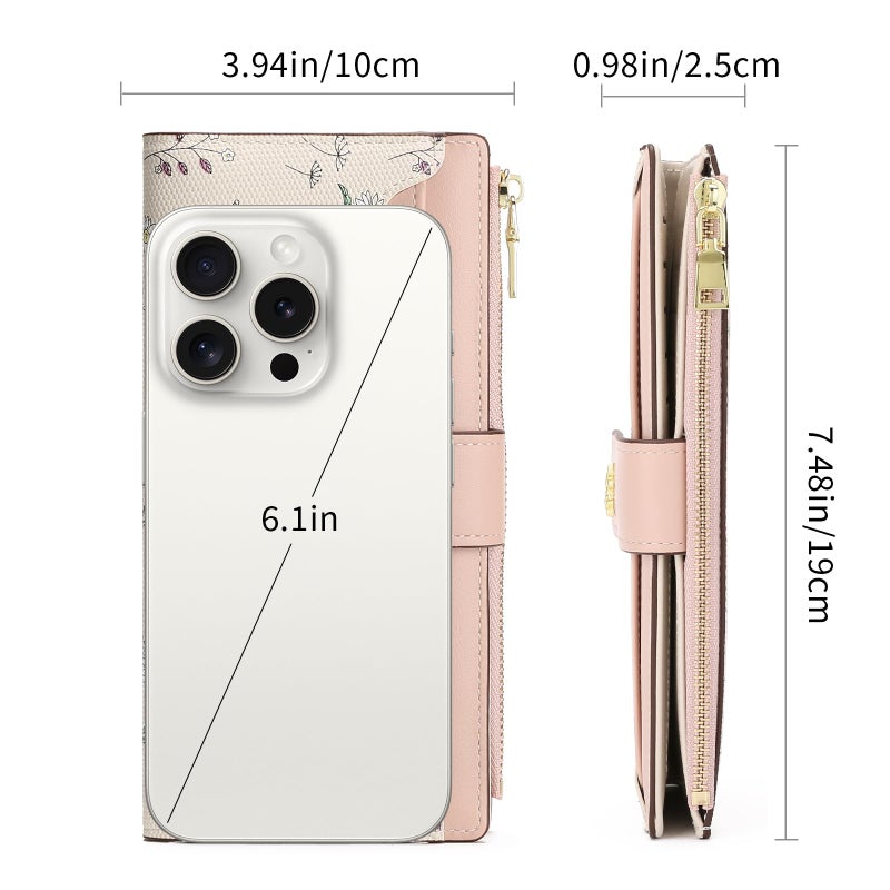 GAEKEAO Womens Wallet Slim Thin RFID Blocking Floral Vegan Leather Card Holder Bifold Long Ladies Wallet with Zipper Pocket - Image 3