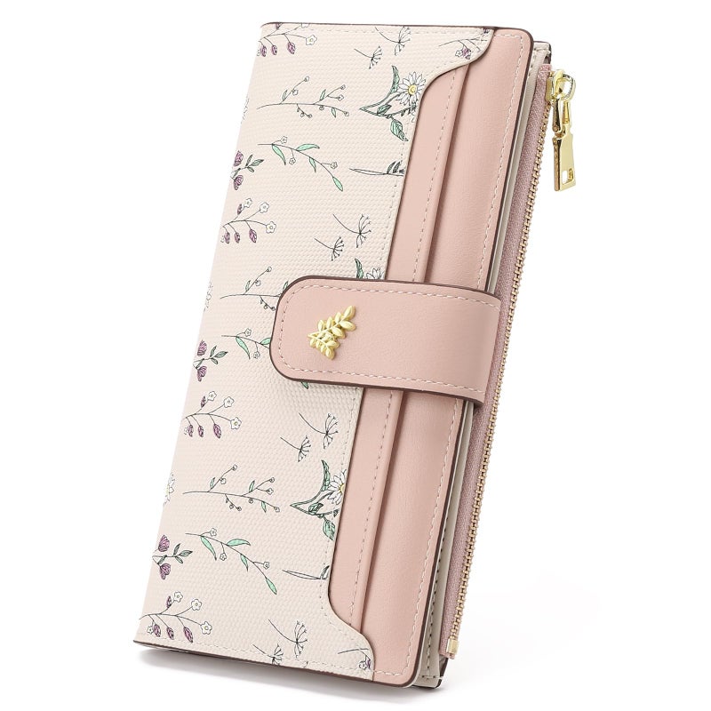 GAEKEAO Womens Wallet Slim Thin RFID Blocking Floral Vegan Leather Card Holder Bifold Long Ladies Wallet with Zipper Pocket - Image 1