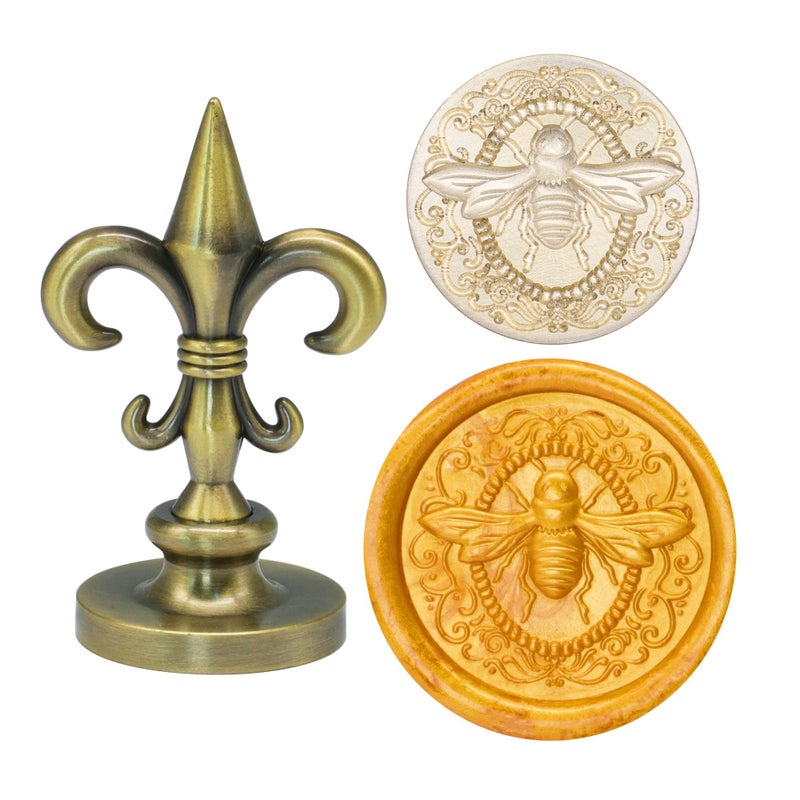 SWANGSA 3D Embossed Bee Wax Seal Stamp Vintage Electroplated Bronze Flower Handle Sealing Stamp for Wedding Party Invitations Gift Idea Decoration