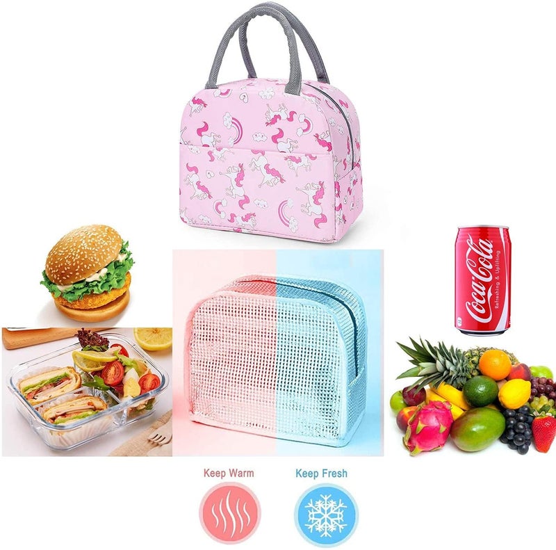 AOXITO® Insulated Nylon Lunch Bags Small for Women Work, Student Kids to School, Picnic Organizer Portable and Reusable (Pink Unicorn),5 Litre (Pink Unicorn) - Image 5