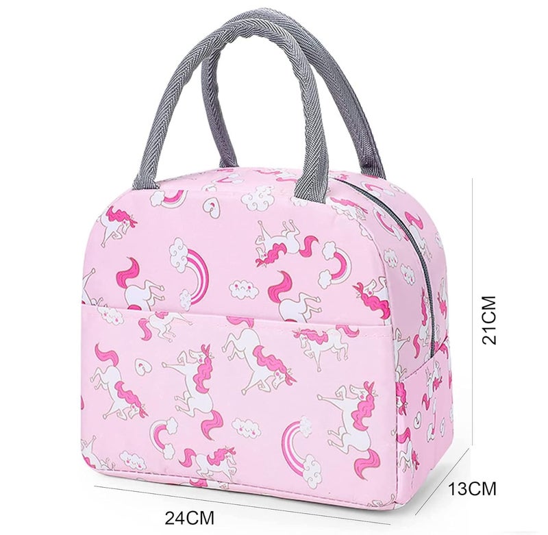 AOXITO® Insulated Nylon Lunch Bags Small for Women Work, Student Kids to School, Picnic Organizer Portable and Reusable (Pink Unicorn),5 Litre (Pink Unicorn) - Image 2