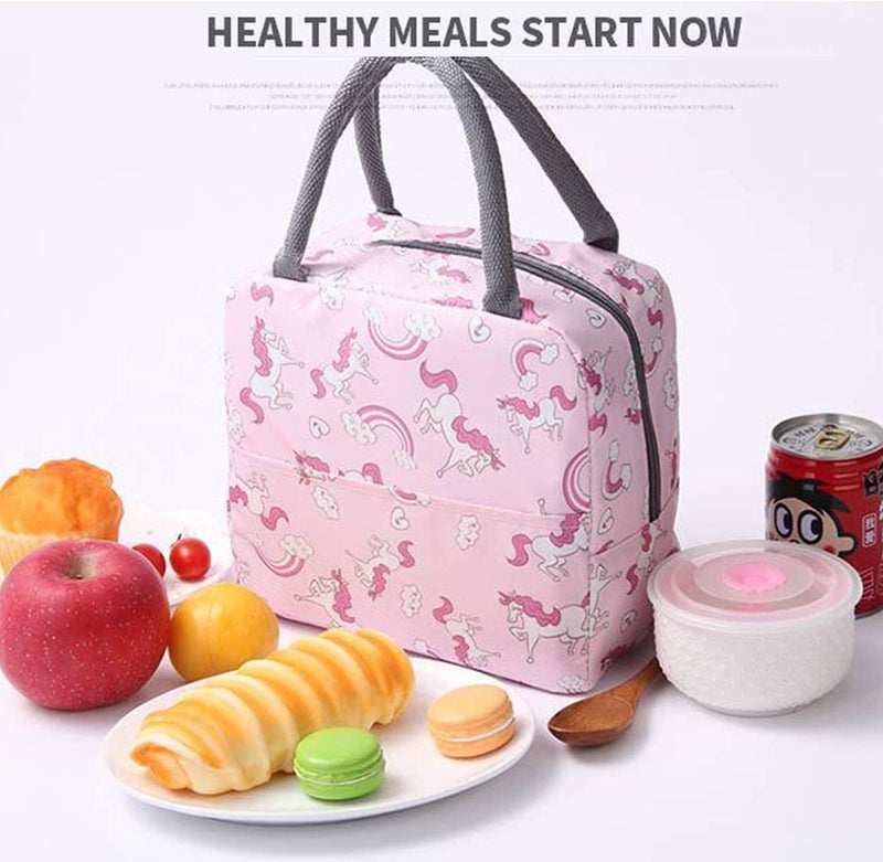 AOXITO® Insulated Nylon Lunch Bags Small for Women Work, Student Kids to School, Picnic Organizer Portable and Reusable (Pink Unicorn),5 Litre (Pink Unicorn) - Image 4