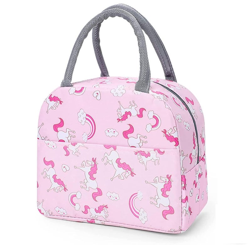 AOXITO® Insulated Nylon Lunch Bags Small for Women Work, Student Kids to School, Picnic Organizer Portable and Reusable (Pink Unicorn),5 Litre (Pink Unicorn) - Image 1