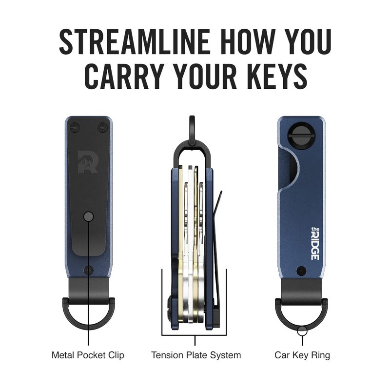 The Ridge The Ridge Key Organizer - Compact Metallic Key Holder | Minimalist Innovative Keyholder | Smart Keychain Secures 2-6 Keys (Alumnium Navy)  - Image 2