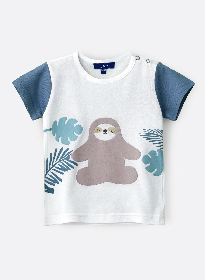 جام Boys' White Meditation Sloth Graphic Cotton T-Shirt