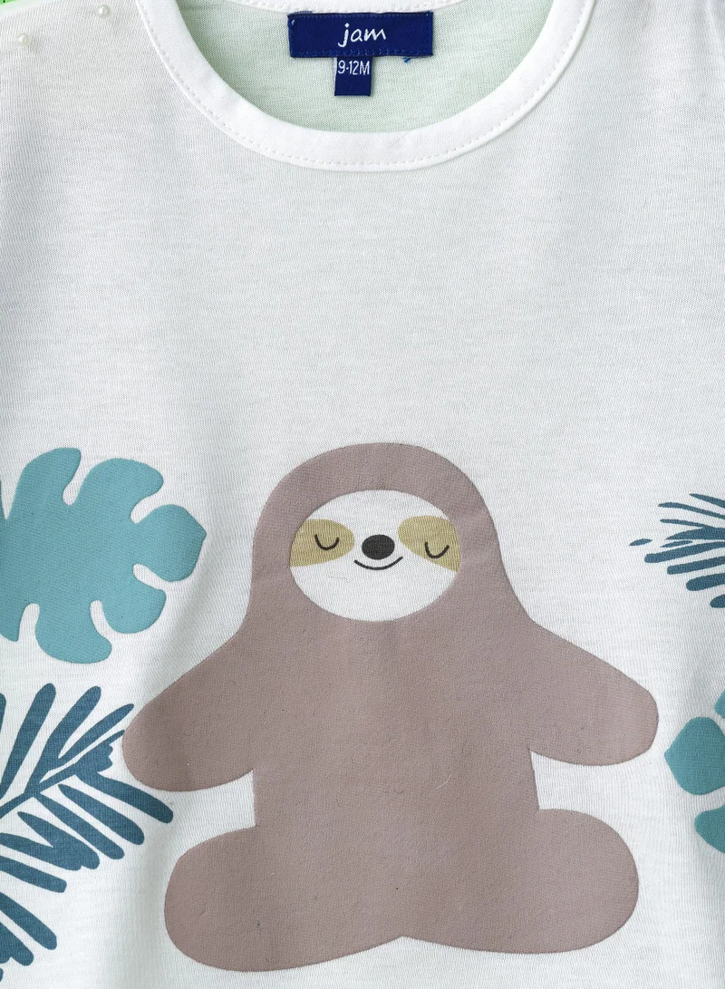 جام Boys' White Meditation Sloth Graphic Cotton T-Shirt