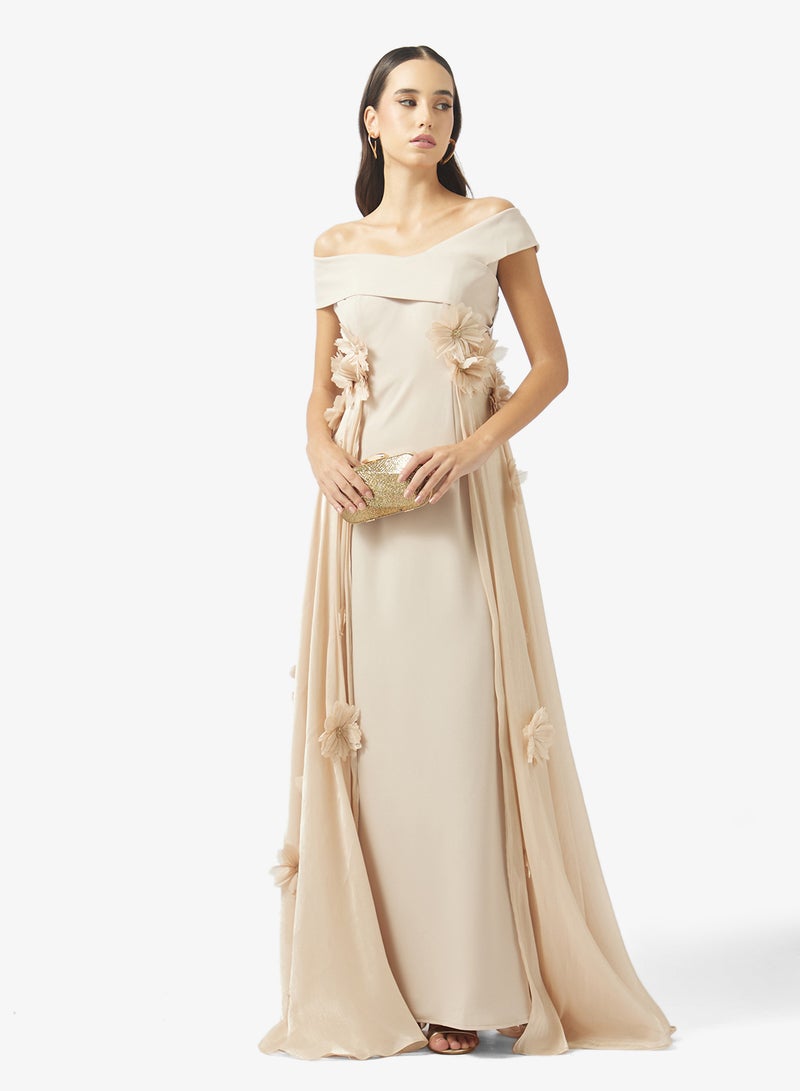 Namshi x Off Shoulder 3D Floral Detail Evening Dress - Image 4