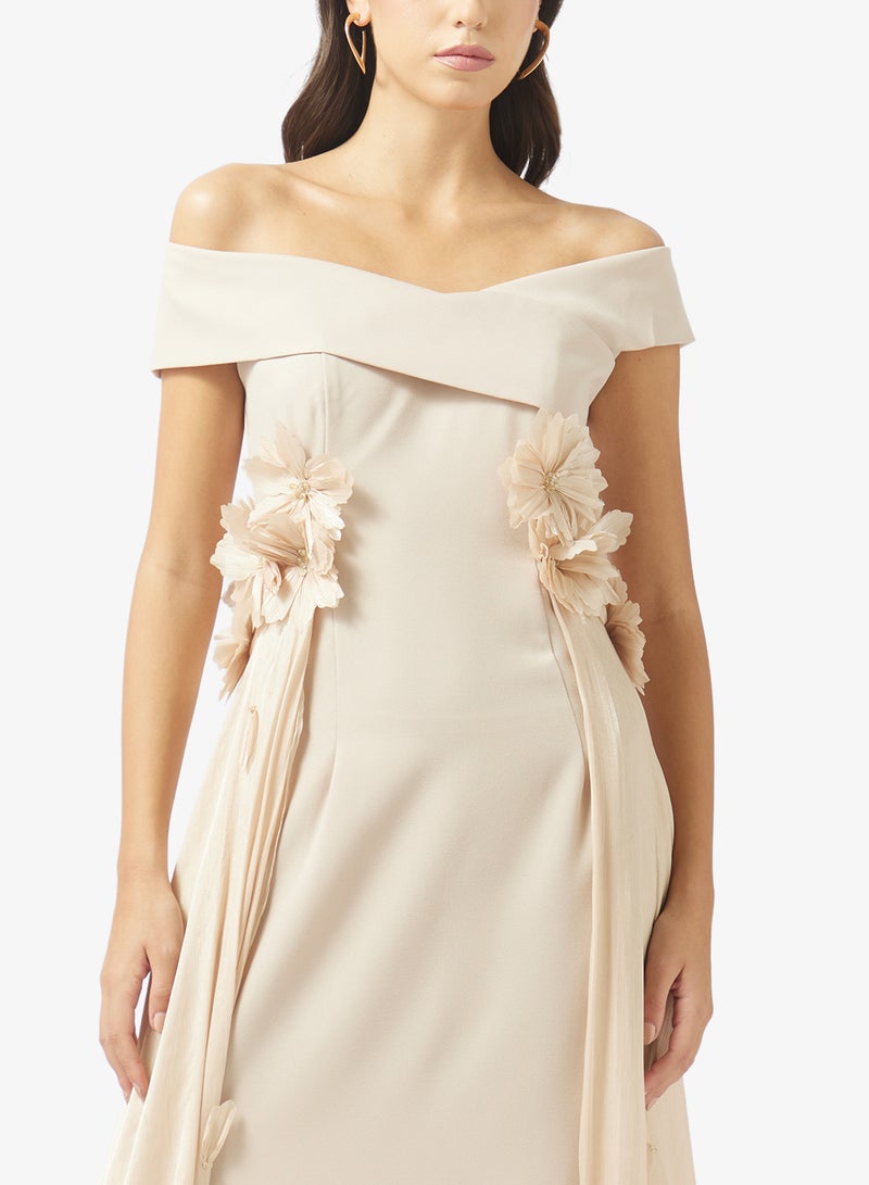 Namshi x Off Shoulder 3D Floral Detail Evening Dress - Image 3