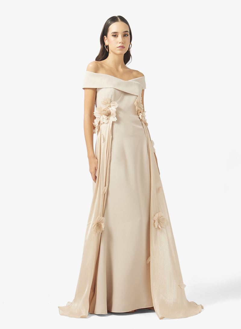 Namshi x Off Shoulder 3D Floral Detail Evening Dress - Image 1