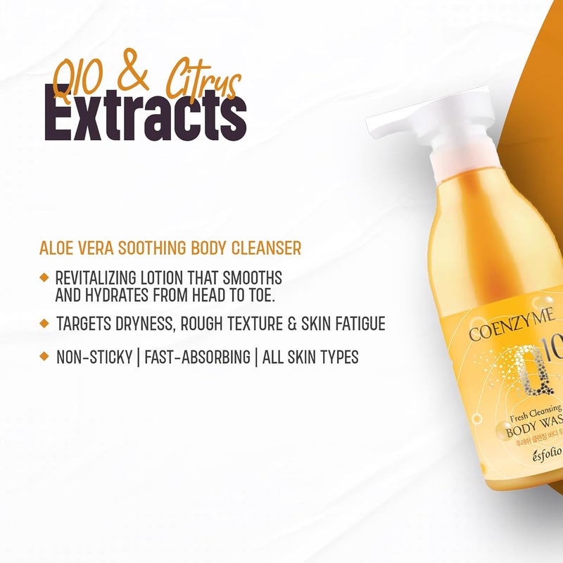 esfolio Soothing Body Wash with Coenzyme Q10 Hydrating Shower Gel with Grapefruit Lemon Pearl Extracts Lightweight Foaming Cleanser Korean Skincare for All Skin Types 500ml 169 fl oz - Image 5