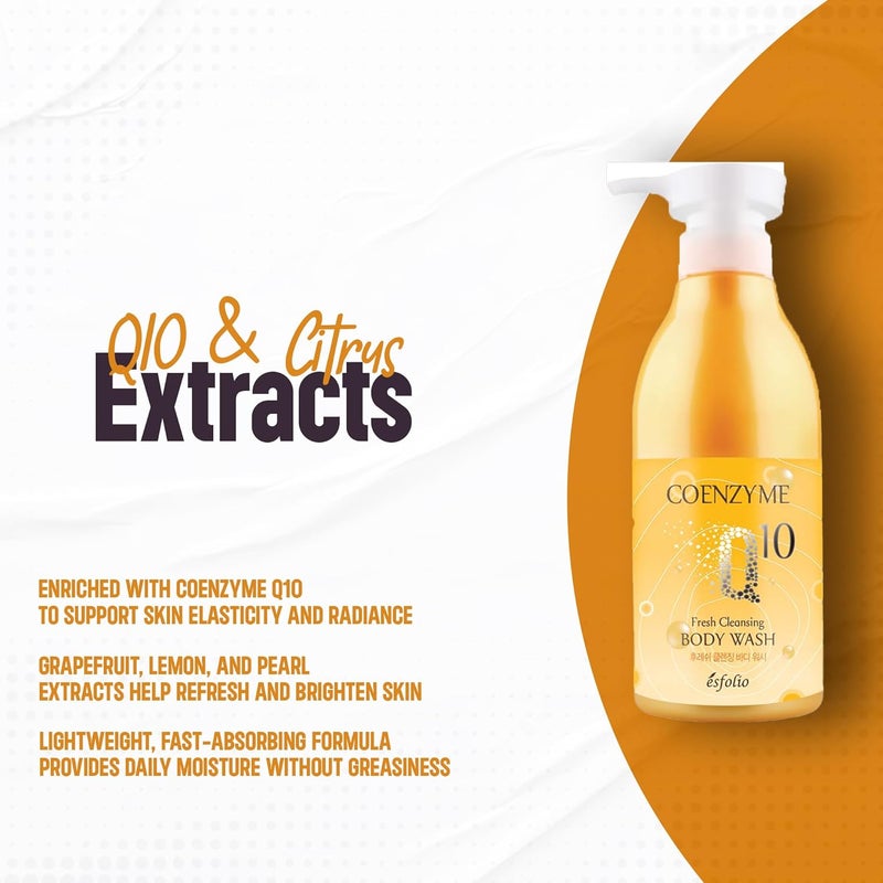 esfolio Soothing Body Wash with Coenzyme Q10 Hydrating Shower Gel with Grapefruit Lemon Pearl Extracts Lightweight Foaming Cleanser Korean Skincare for All Skin Types 500ml 169 fl oz - Image 2