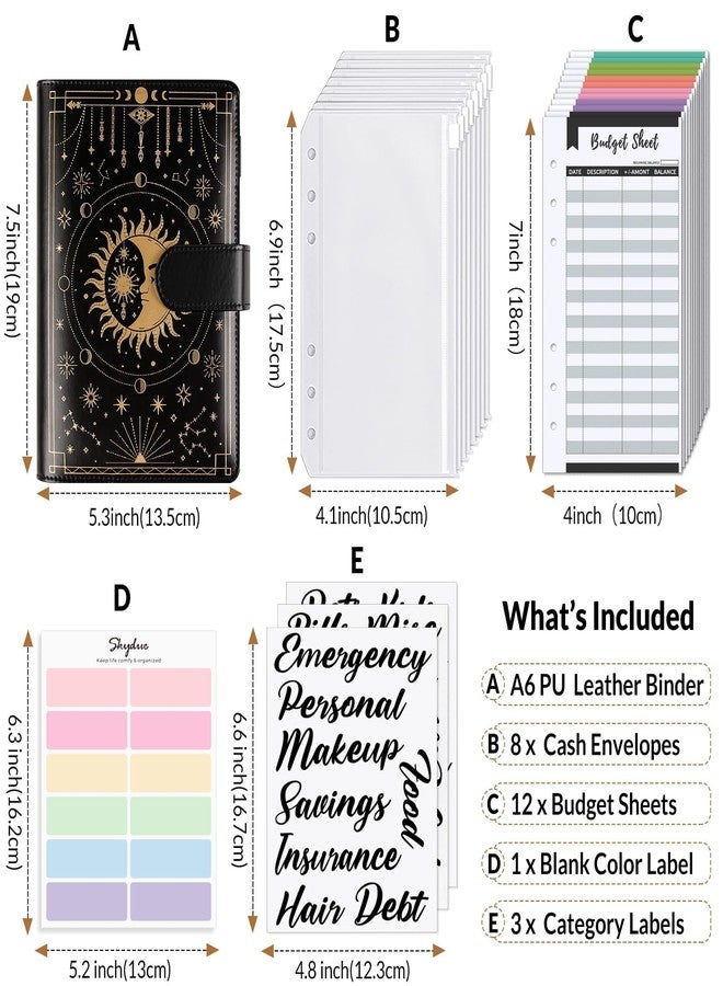 SKYDUE Budget Binder with Divination Cover A6 GoldenBlack, Money Saving Binder with Zipper Envelopes, Cash Envelopes and Expense Budget Planner Sheets for Budgeting Book - Image 3