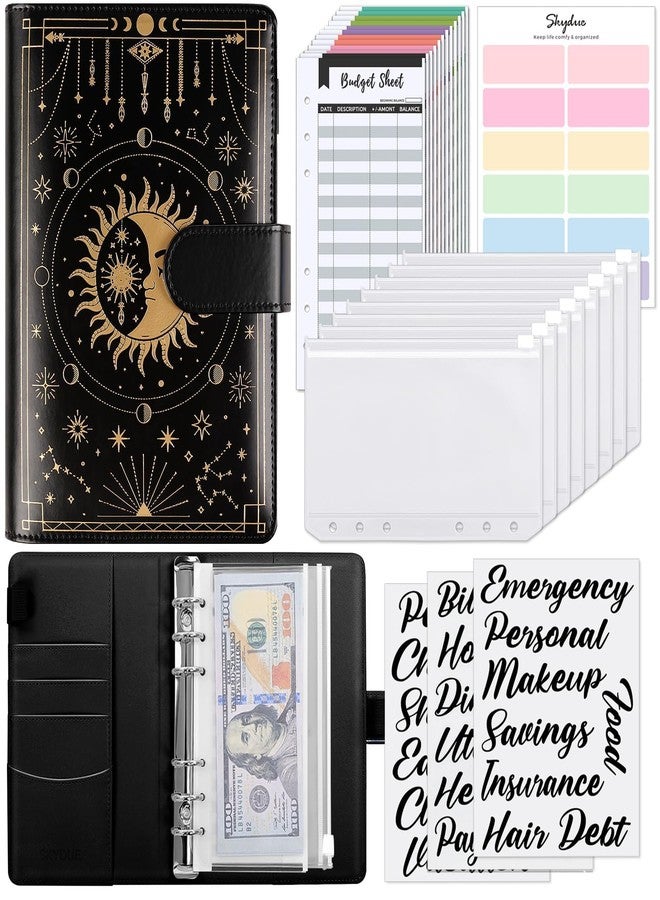 SKYDUE Budget Binder with Divination Cover A6 GoldenBlack, Money Saving Binder with Zipper Envelopes, Cash Envelopes and Expense Budget Planner Sheets for Budgeting Book - Image 1