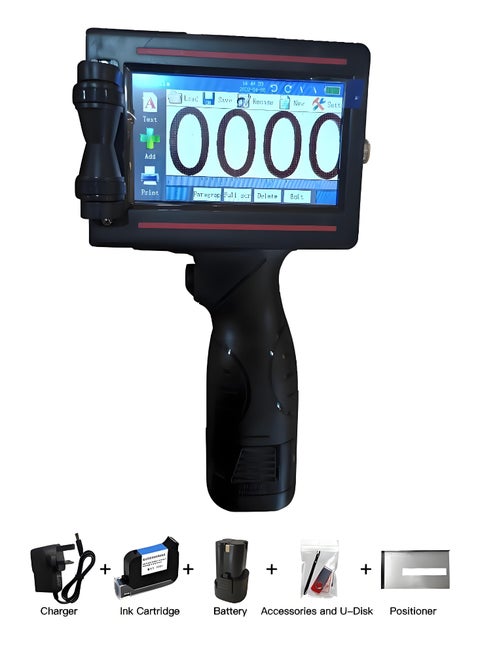 Handheld Printer Portable Inkjet Printer High Definition Inkjet Code Printer with 4.3 Inch LED Touchscreen Quick-Drying Ink Cartridge for Label/Production Date/Barcode/Trademark/Logo/Graphic etc.