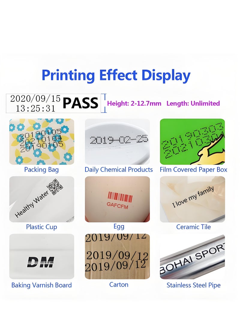 Handheld Printer Portable Inkjet Printer High Definition Inkjet Code Printer with 4.3 Inch LED Touchscreen Quick-Drying Ink Cartridge for Label/Production Date/Barcode/Trademark/Logo/Graphic etc.