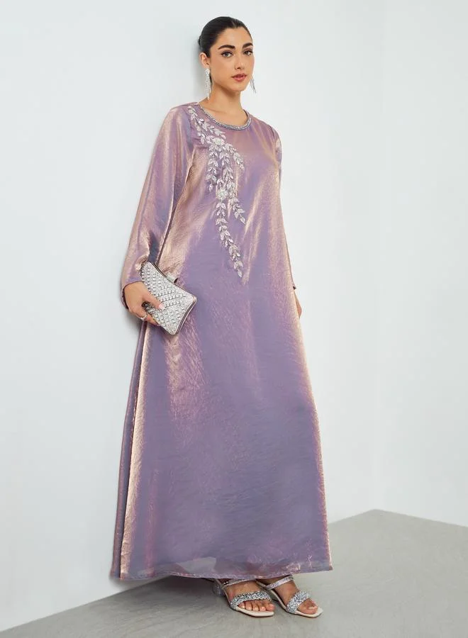 Amirah Lilac Embroidered A-Line Jalabiya