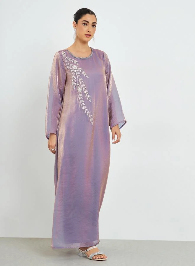 Amirah  Lilac Embroidered A-Line Jalabiya for Women | Best Price UAE