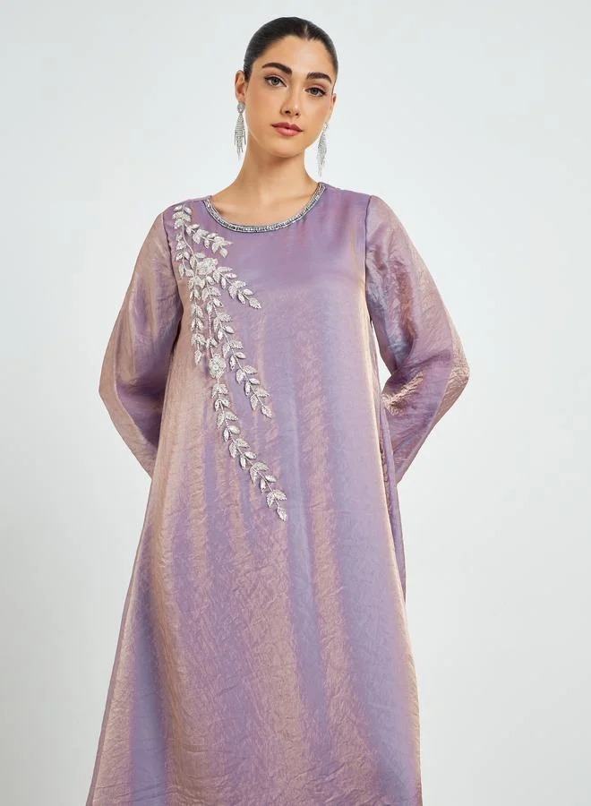 Amirah Lilac Embroidered A-Line Jalabiya