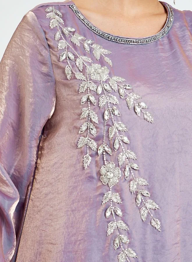 Amirah  Lilac Embroidered A-Line Jalabiya for Women | Best Price UAE