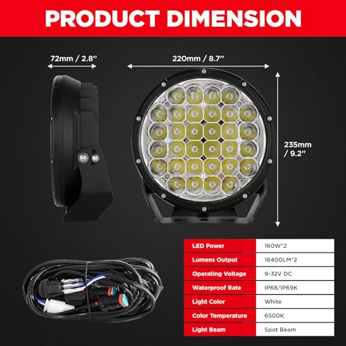 BIGLION.X 9 Inch Round LED Offroad Lights Pair 320W Amber Driving Lights Super Bright 48800LM Spot Lights Waterproof IP68 12V 24V for Pickup Trucks SUV UTV 4WD - Image 2