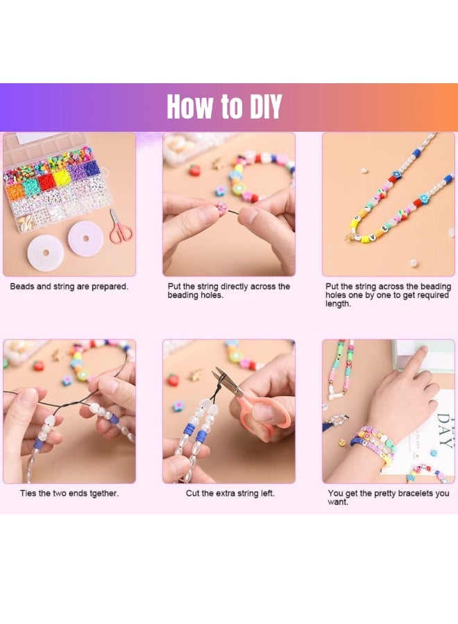 Crystal Tec DIY Jewelry Making Kit with Hooks 2 String Reels Scissors Handmade Necklace Bracelets Rings Pendant Keychain Making Kit with Seed Pop Flat Shell Beads Letter Shapes Art Craft Activity Kit for Kids Party Favors Goodie Bag Stuffers Birthday Gifts Return Gifts Screen Free Activity - Image 3