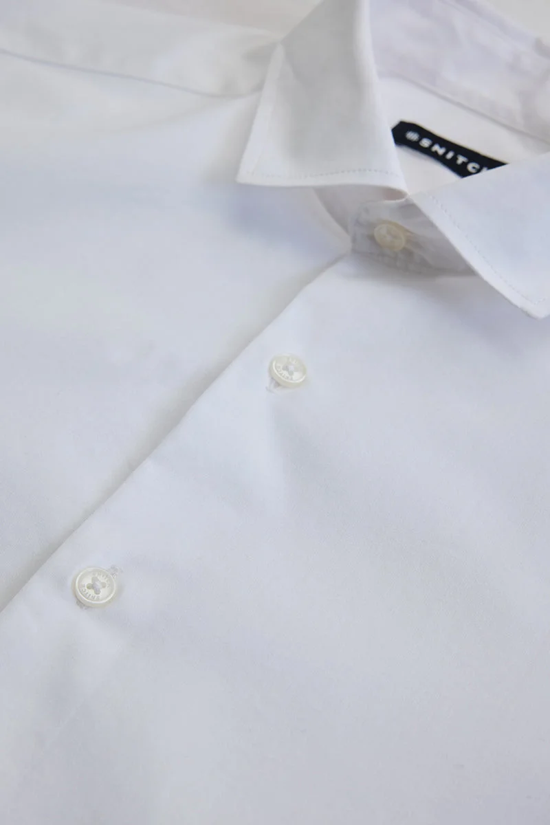 سنيتش White Solid Long Sleeve Slim Fit Formal Shirt