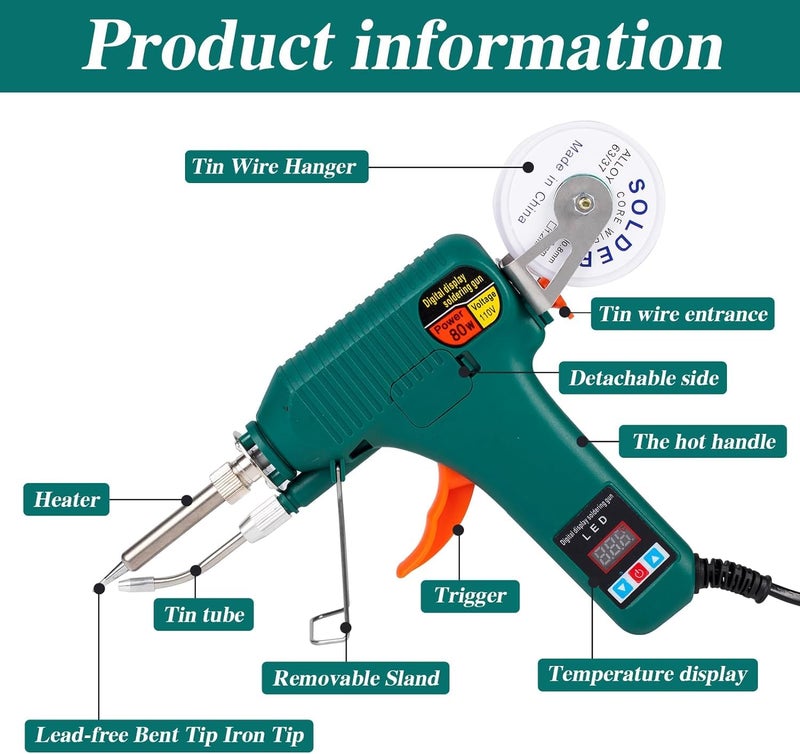 Iktu Soldering Gun Soldering Iron with Adjustable Temp 180-520°C,ON/OFF Button,80W LED Digital Internal Heat Soldering Gun,Auto Send Tin Soldering Kit for Electronics Welding Repair DIY - Image 2