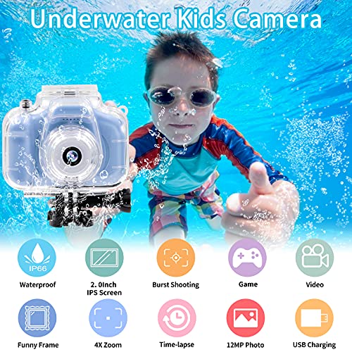 FKATEEN Kids Camera Waterproof Underwater Camera for 3-12 Year Old Boys Girls 2 Inch IPS Screen 1080P HD Digital Kids Video Camera Indoor Outdoor Action Cameras Best Christmas Birthday Gifts - Image 2
