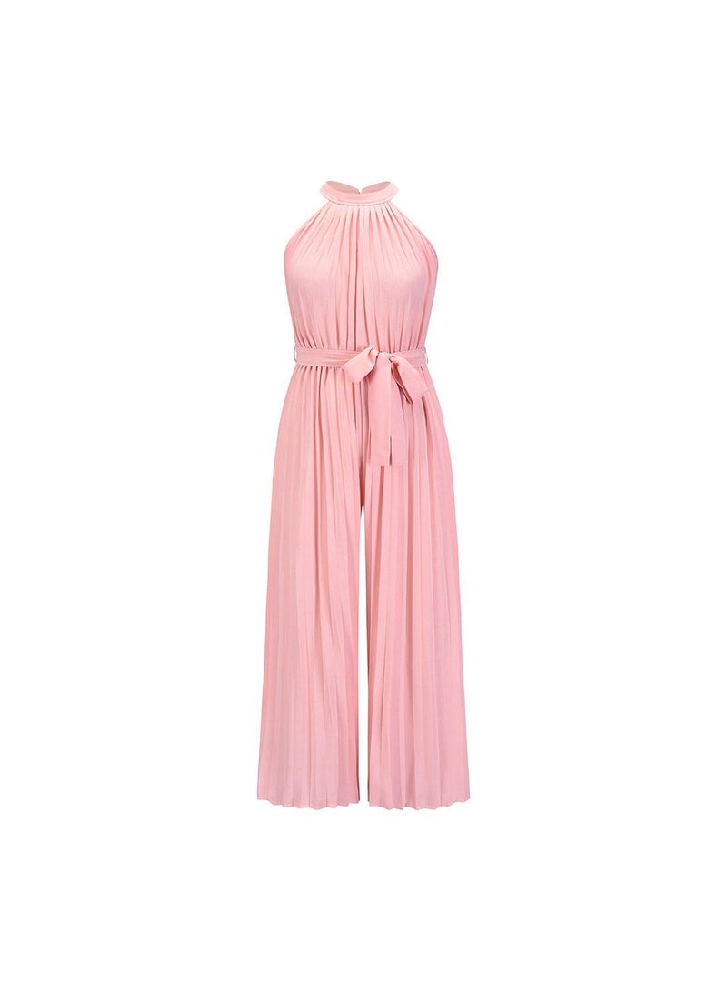 Loquat Sleeveless Pleated Lace Up Slim Fitting Women's Jumpsuit Pants  - Image 1