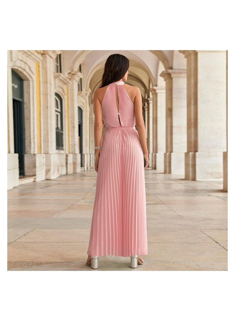 Loquat Sleeveless Pleated Lace Up Slim Fitting Women's Jumpsuit Pants  - Image 2