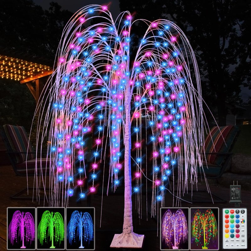 Pooqla Pooqla 288 LED 6FT Colorful Lighted Willow Tree RGB LED Tree with Remote Willow Tree with Multicolored String Lights for Indoor Outdoor Easter Christmas Party Home Wedding Garden Decoration 