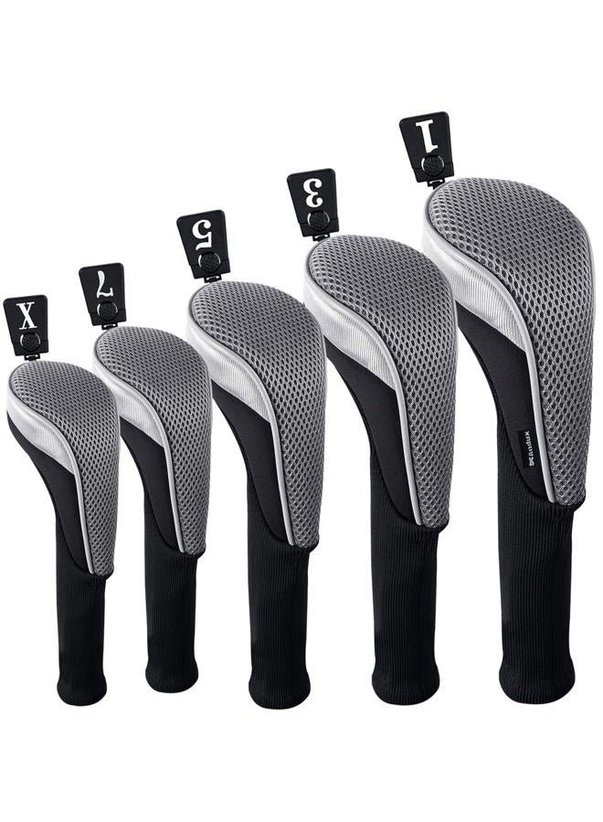 Andux 5pcs/Set Golf 460cc Driver Wood Head Covers with Long Neck and Interchangeable No. Tags - Image 1