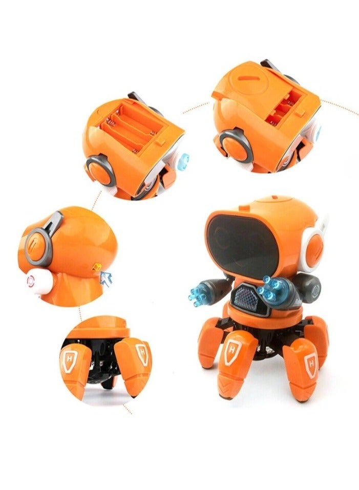 Kids Dance Robot, Music LED Six Claws Octopus Robot, Multifunctional Eye Catching Dancing Singing Robot, Portable Early Education Baby Toy For Boys And Girls, (1pc, Orange)