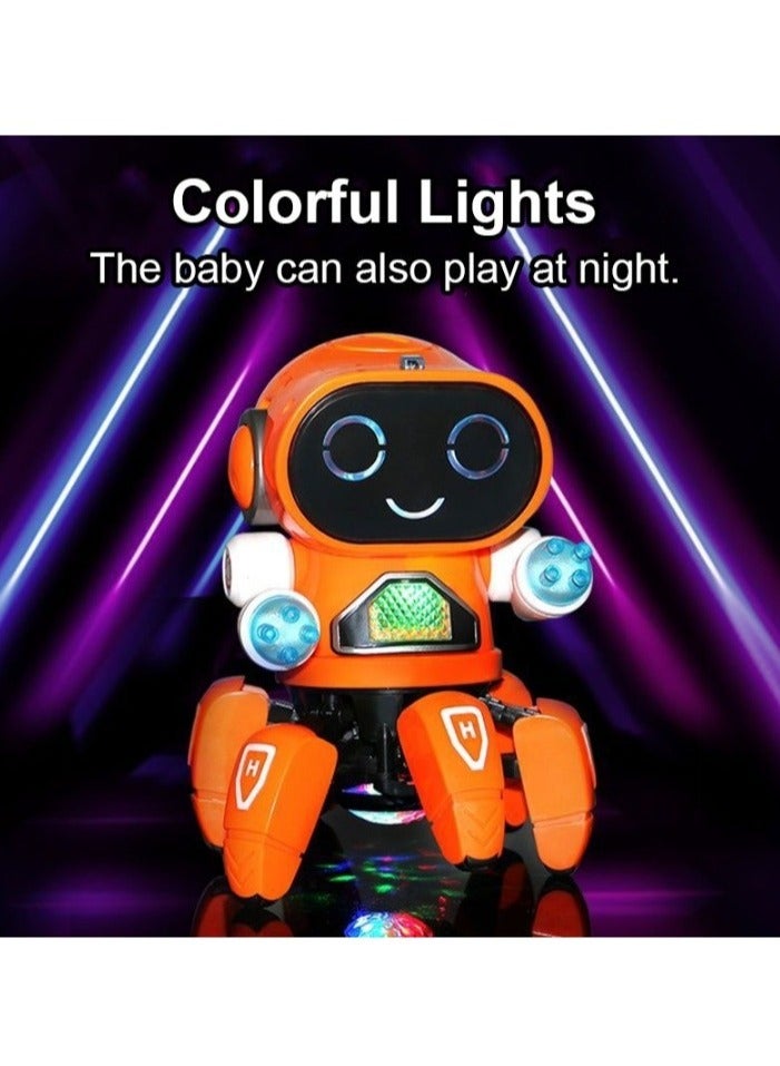 Kids Dance Robot, Music LED Six Claws Octopus Robot, Multifunctional Eye Catching Dancing Singing Robot, Portable Early Education Baby Toy For Boys And Girls, (1pc, Orange)