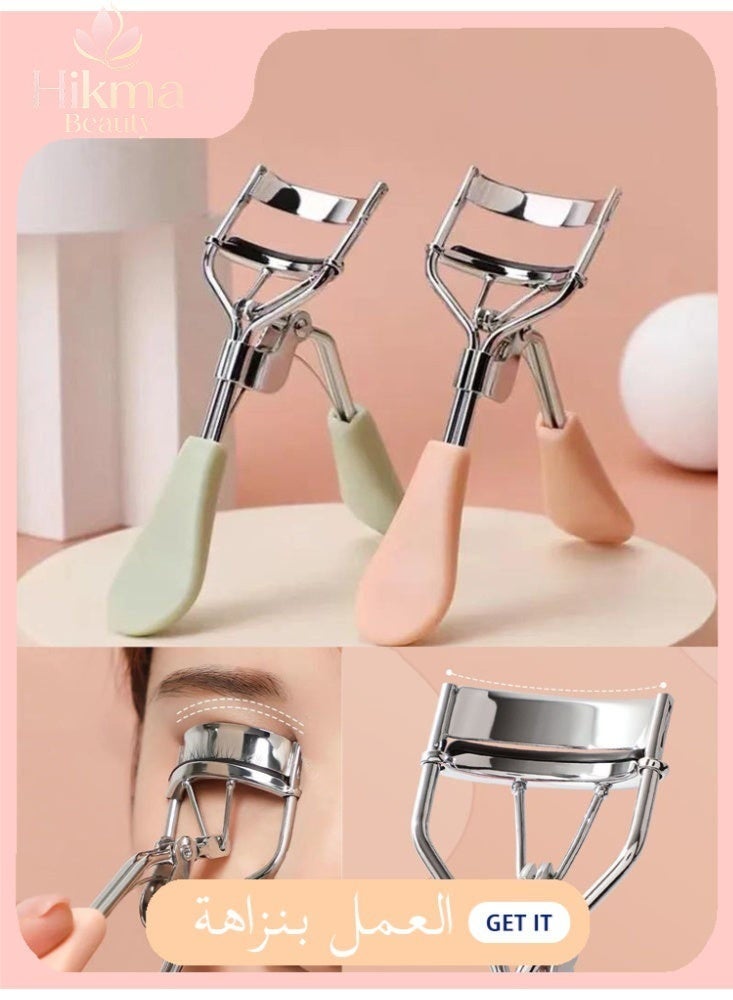 Hikma Beauty 2pcs Stainless Steel Eyelash Pain Free Lash Curler with Silicone Handle, Ergonomic Design, Fits All Eye Shapes & Sizes, Portable Lash Curler for Women (Pink/Green) - Image 1